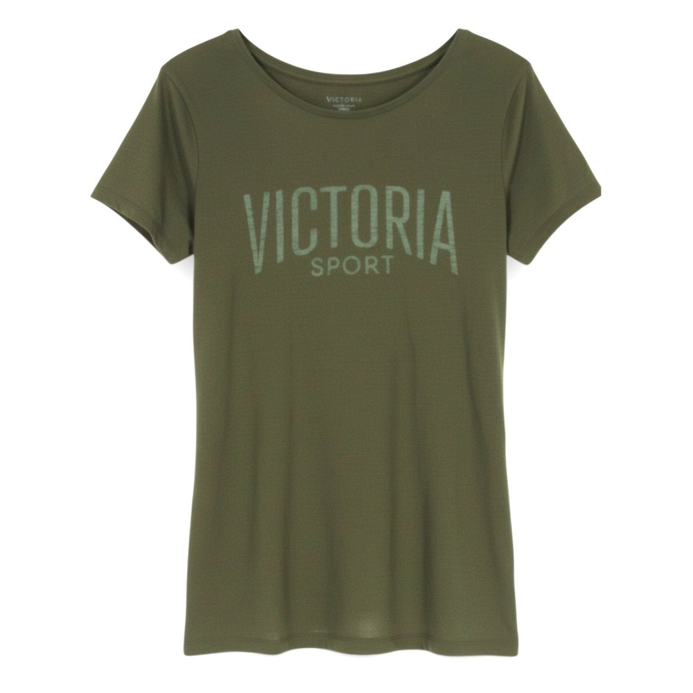 VICTORIA SECRET SPORT Green Slub Knit LOGO Athletic SCOOP BACK TEE/TOP Sz M